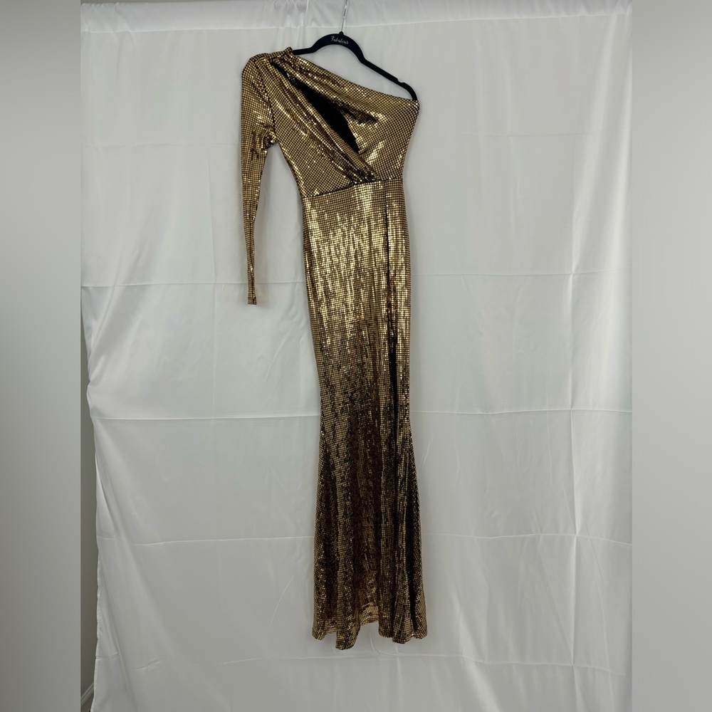 J.Our Small Gold One Shoulder Dress
